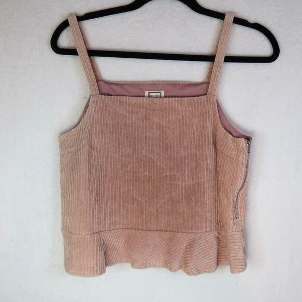 mo:vint New York Womens‎ Top Size Medium Peplum Spaghetti Strap Corduroy Blush